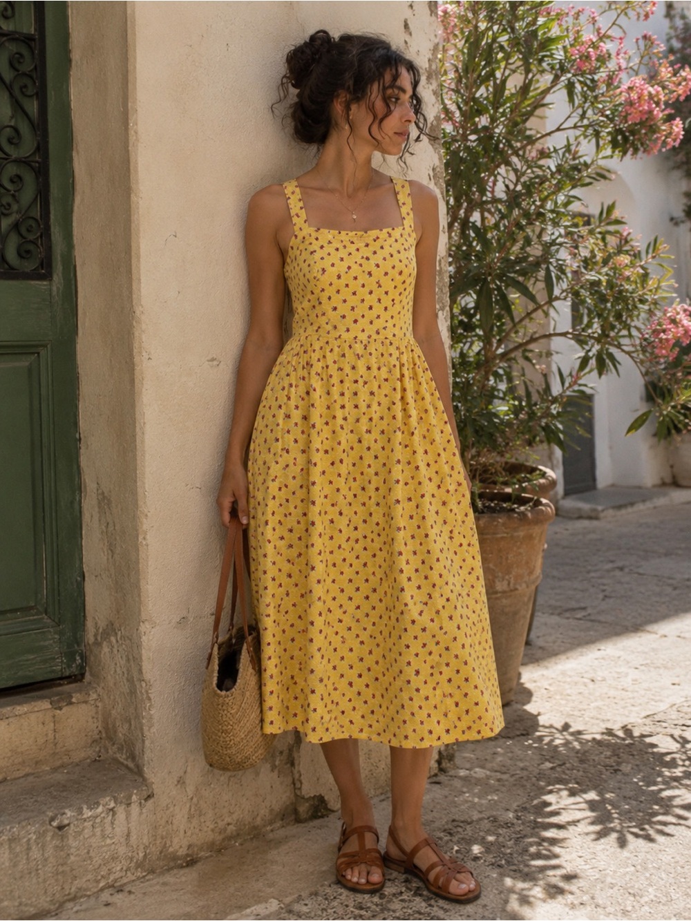 April Cornell Yellow Floral Cotton Summer Dress | Cottagecore Romantic | Pockets